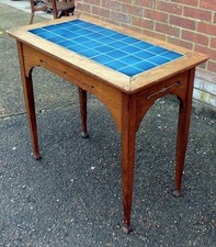 Arts & Crafts Liberty table console hall serving solid oak blue tiles antique