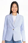 Free Assembly Womens Single-Breasted Cotton Blazer Size XS Light Blue Stripe NWT
