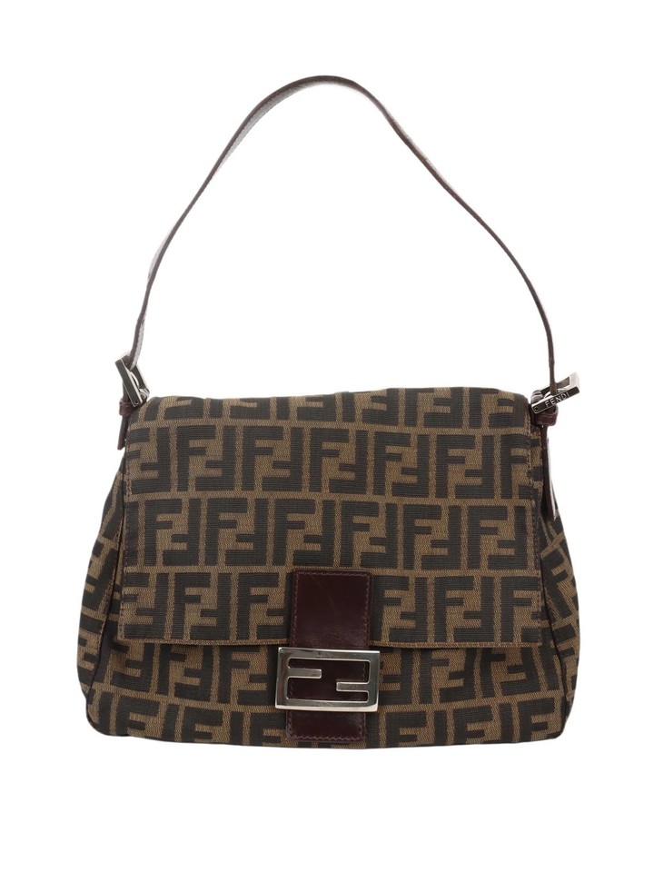 FENDI Zucca Mamma Baguette Shoulder Bag Canvas Leather Brown