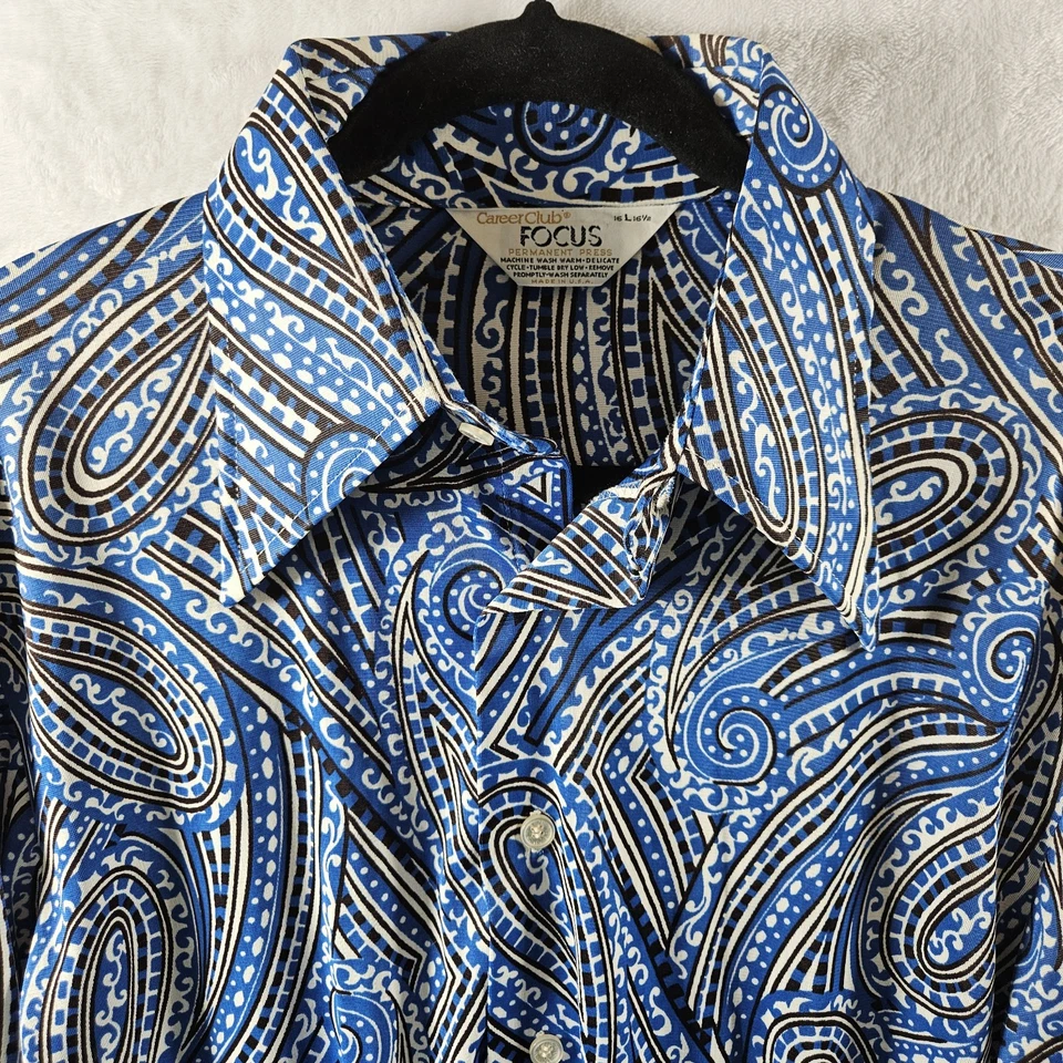 Camisa Discoteca Vintage Años 60 70 Carrera Club Focus Hombres Grande AOP Geométrica Hecha en EE. UU. Foto 3 de 4