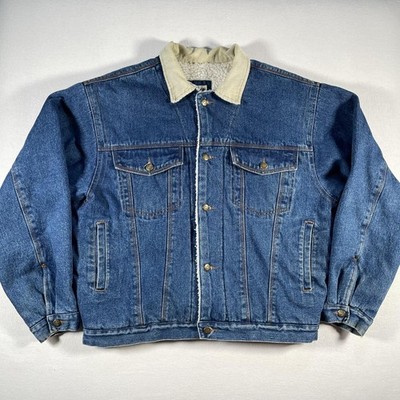 Vintage Bugle Boy Jacket Mens Large Blue Sherpa Lined Denim Corduroy Bomber 90s