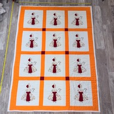 Handmade Quilt Sunbonnet Sue Applique Floral Orange Full/Queen 72" X 103