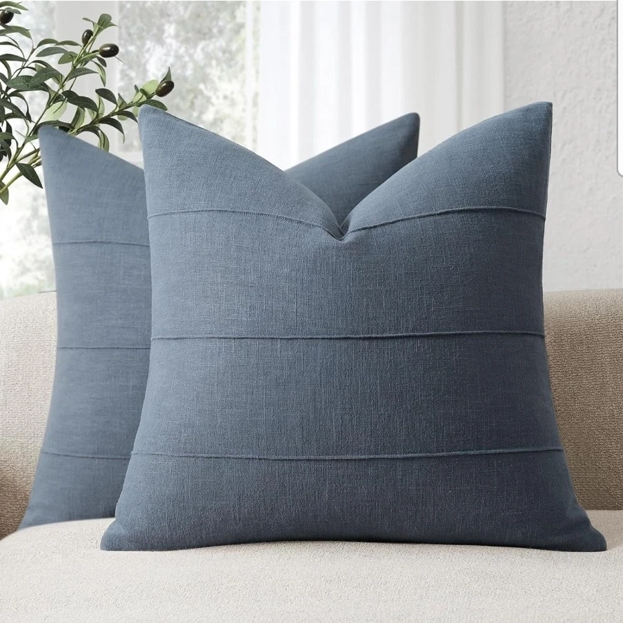 ZWJD Decorative Linen Throw Pillow Covers 18x18 Set of 2 Solid Handcrafted...