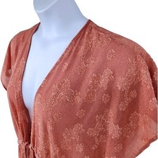 Time and Tru Pink Embroidered Kimono Cover Up Missy Size L G 12 14
