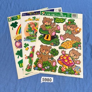 Vtg Lot 3 Sheets St. Patricks Day Window Clings Shamrock Irish -a