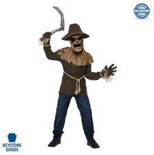 Scarecrow Costume Boys XL Half Mask Hat Shirt Straw Rope Scythe Halloween