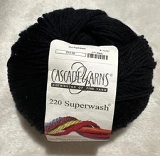Cascade 220 Superwash Yarn Black Color #815 Dye lot 1612010 220 Yards 3.5 oz