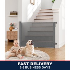 Retractable Baby Gate Extra Wide Mesh Dog Gate for Stairs Doorway Gray