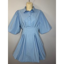 Anthropologie Maeve Mini Dress Blue Bubble Hem Puff Sleeve Women's S