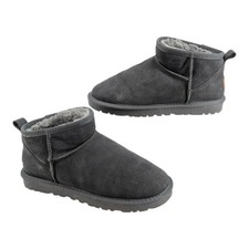 UGG Classic Ultra Mini Boots Suede Grey Brown Logo UK Size 8 (KI)