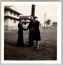 Vtg B W Snapshot Soldiers Woman WW2 Era Military Base 1940s