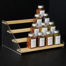 4-Tier 12-Inch Wood Acrylic Tiered Spice Rack Pantry Cabinet Organizer