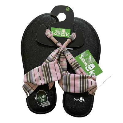 SANUK Lil Yoga Sling 2 Size 4-5 NWT Pink Print Yoga Mat FootBed Thong Sandals