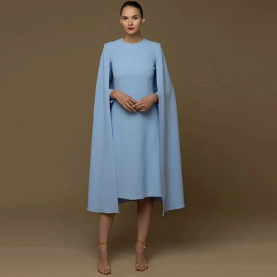 Elegant O Neck Midi Mother of the Bride Dress Long Sleeves Tea Length Short
