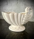 Haeger Matte Ivory White Ceramic Swirl Cornucopia Footed Planter Vase Jardiniere