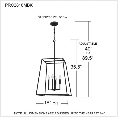 Quoizel PRC2818 Prescott 4 Light 18"W Taper Candle Pendant - Black - Picture 4 of 12