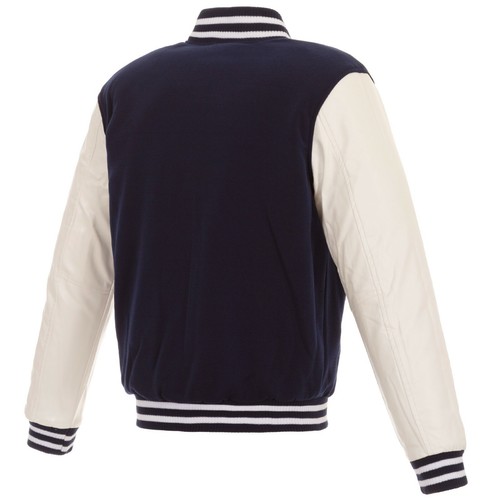 MLB New York Yankees Reversible Fleece Jacket PVC Sleeves 2 Front Logos Navy - Picture 3 of 5