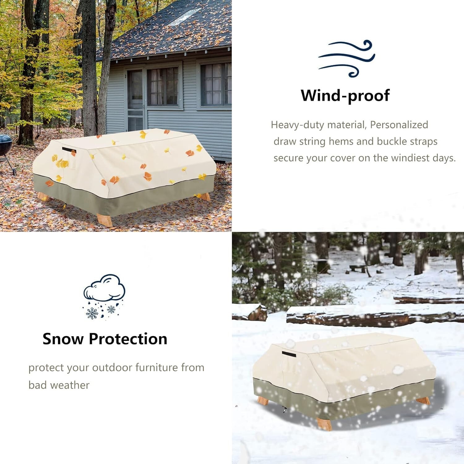 70/72 Inch Heavy Duty Waterproof Picnic Table Cover -600D Tough Canvas Wind Dust