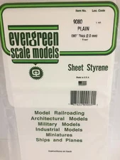 Evergreen Scale Models Styrene Sheet Plain 6 x 12in 15.2 x 30.5cm .080in .2 9080