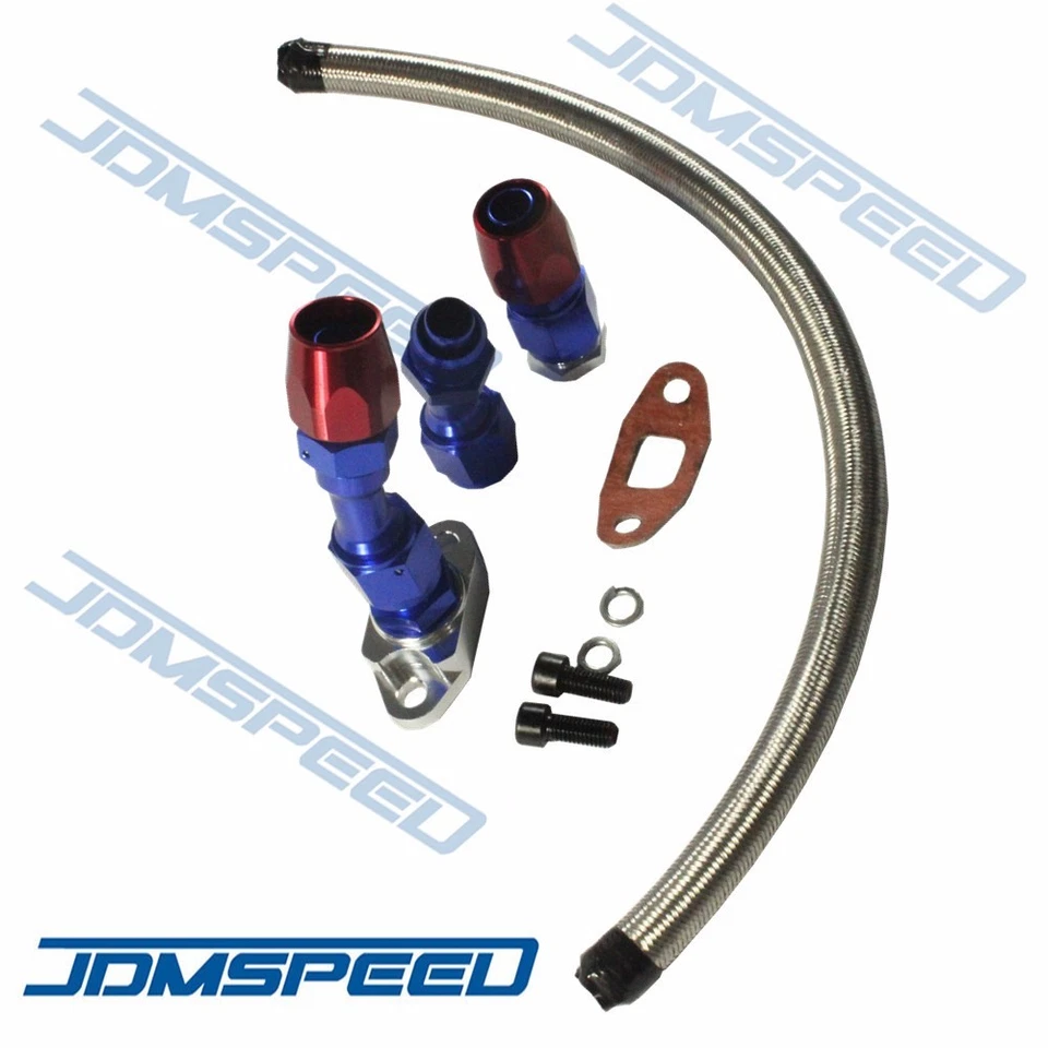 STAINLESS BRAIDED TURBO CHARGER/TURBO 17" OIL RETURN DRAIN LINE+10AN FITTING KIT - Image 2 of 4