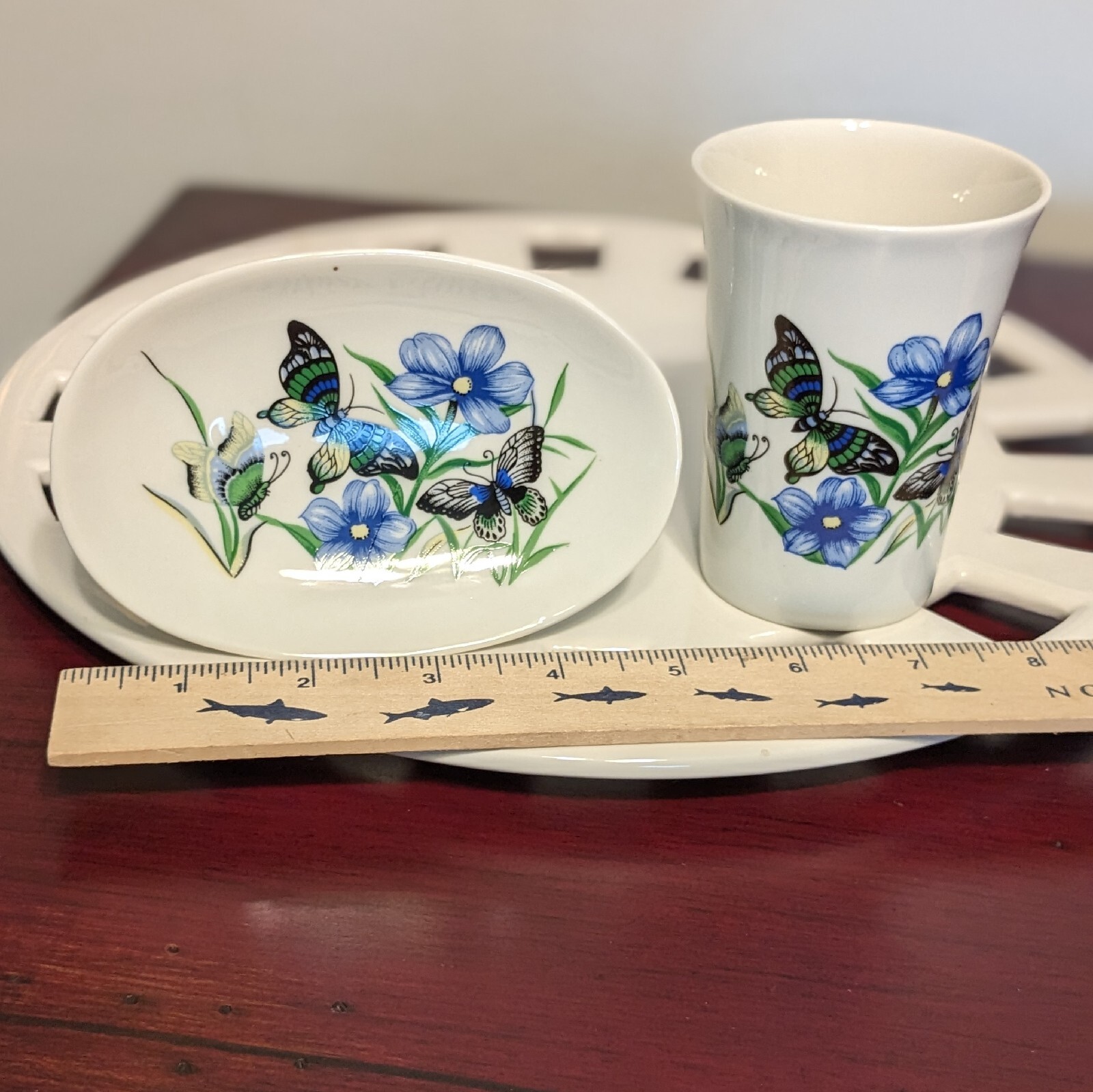 Bath Accessories Prestige VTG Toothbrush Holder & Soap Dish Unused NOS Butterfly