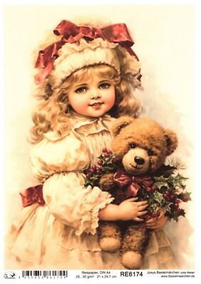 Reispapier A4 Strohseide Weihnachten Vintage viktorianisch Kinder Teddy RE6174