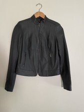 Nwt The White Company Leather Jacket Sz Uk 8 Xs Dark Grey