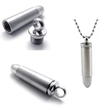 Stainless Steel Open Bullet Pendant Necklace for Men Pill Case Holder Jewelry