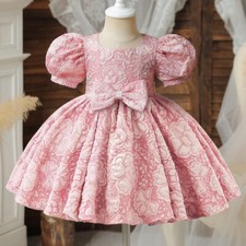 Flower Puff Sleeves Girl Dress Kids Baby Party Wedding Princess Bowknot Dresses