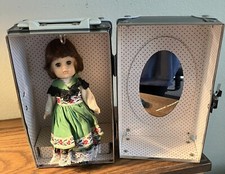Vintage 8  Ginny/Vogue Doll Glossy Black Trunk Travel Case w/Ginny Doll