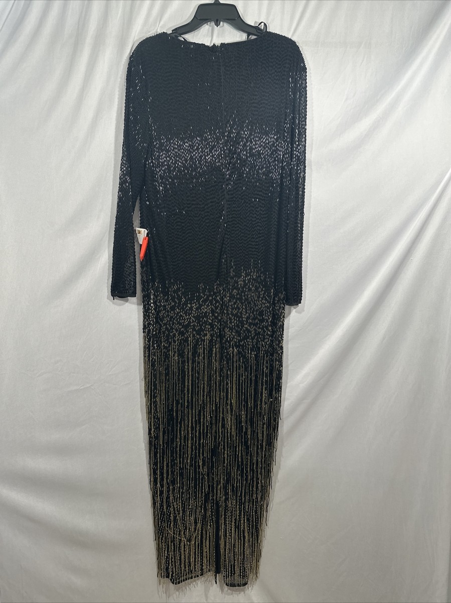NEW $898 Mac Duggal [ 18 ] Long Sleeve Beaded Fringe Evening