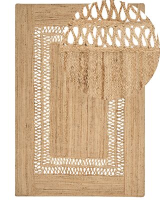 Teppich Jute beige rechteckig 200x300 cm geometrisches Muster Kurzflor Yenikoy