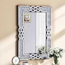 Large Crystal Crush Diamond Mirror Rectangular Silver Mirrors for Wall Decor US