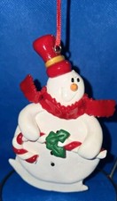 Snowman With Candy Cane Clay Christmas Ornament TB28