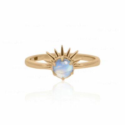 14K Gold 0,60 Ct Natürlicher Regenbogen Mondstein Aufgehende Sonne Ring-Jewelzofny