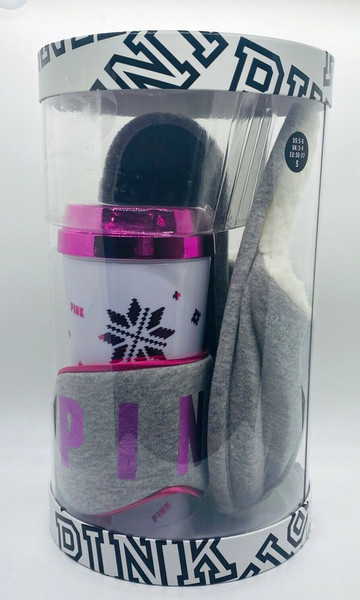 Victoria's Secret Rosa Zapatillas Vaso y Cubierta de Ojos Gris y Rosa Git Set Talla Pequeña