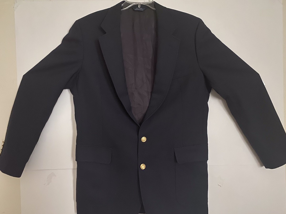 Vintage Mens Gold Button Blazer Jacket Sz 40-42 Navy Blue Made In