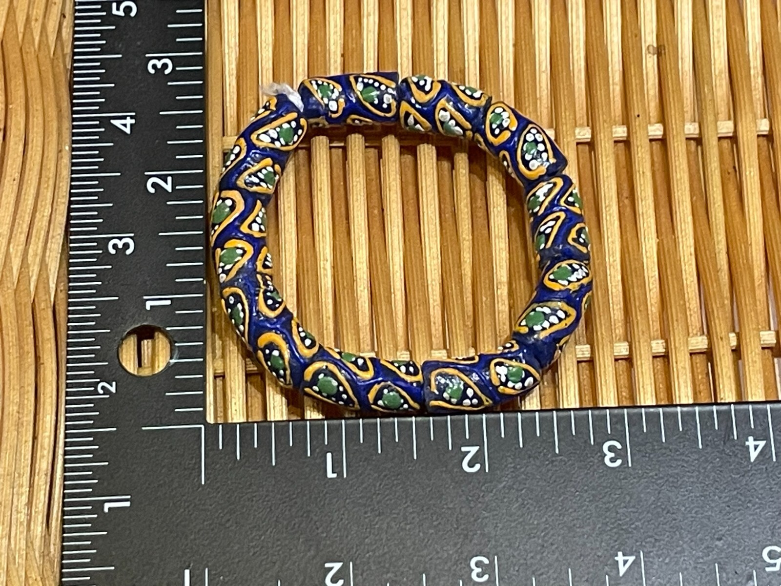 ARTISAN HAND MADE BEADS FIMO CLAY BAKED BLUE GREEN STRETCH BRACELET ART PRETTY