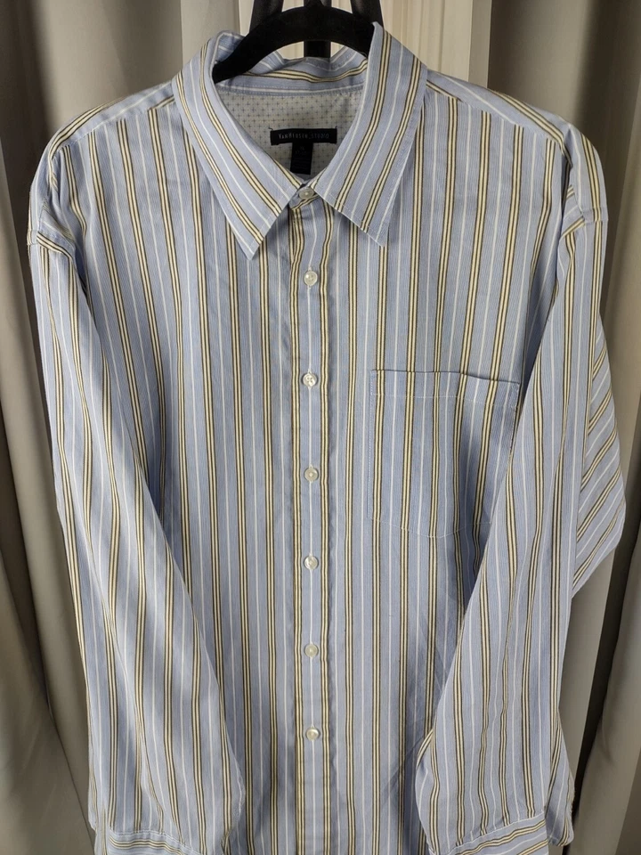 Van Heusen Studio Blue, White, Green, Brown, Striped Shirt Size 17-17 1/2 - Image 2 of 4