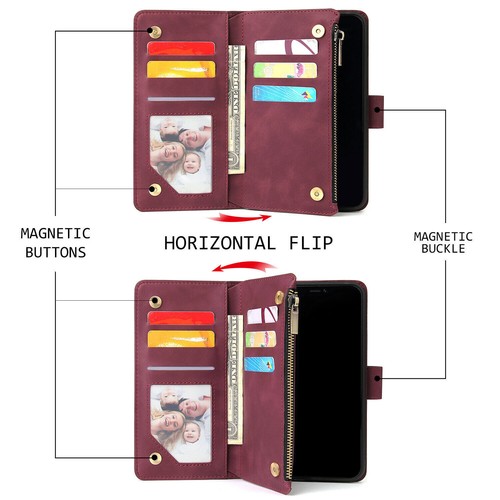 Zipper Flip Wallet Leather Card Case Cover For iPhone 14 13 12Pro 11 XR 7 8 Plus - Picture 17 of 36