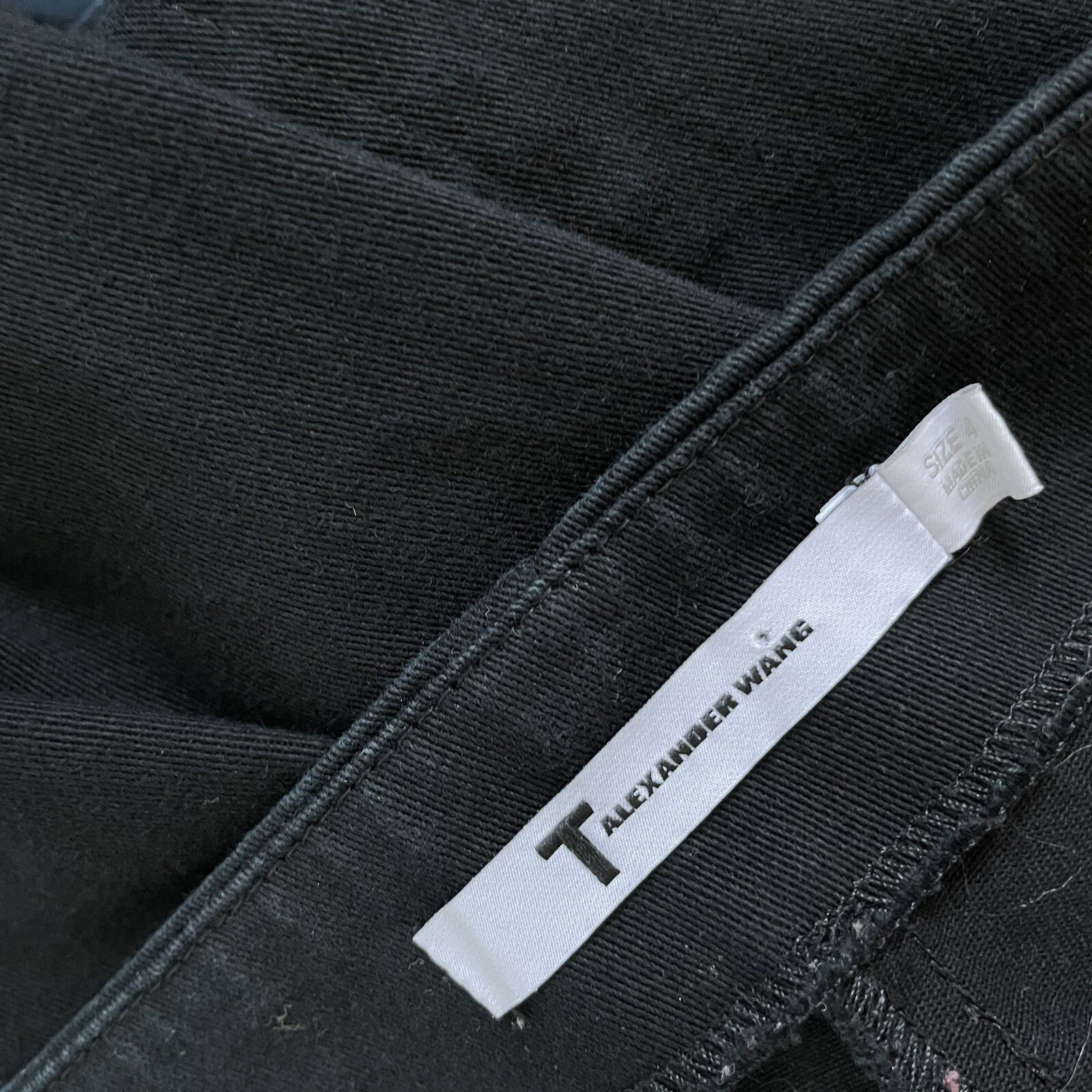 Pantalone donna T ALEXANDER WANG 4 nero piatto davanti conico zip laterale cotone elasticizzato