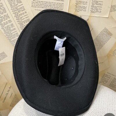 Anthropologie Heart Pearls Rancher Hat Beaded Crown Wool Felt Black Anthropologie Heart Pearls Rancher Hat Brim Bead Crown Wool  main image 3