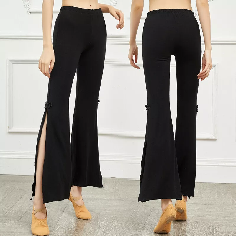 Women Modal Flare Pants Bell Bottom Trousers Side Slit Chinese Knot Dance  Yoga