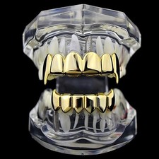 Best Grillz 14k Gold Plated Full Fang Set Top Bottom Vampire Fangs Hip Hop Teeth