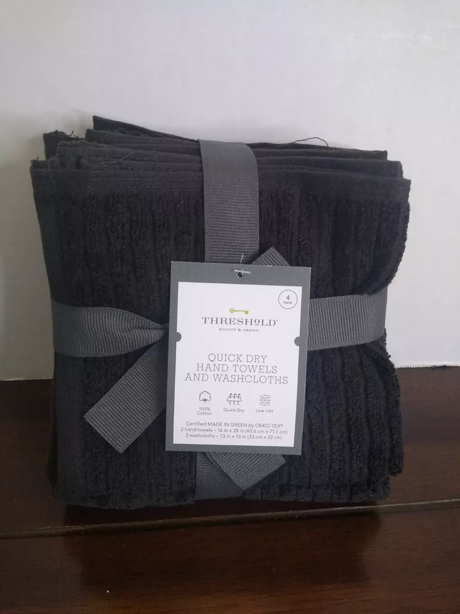 Threshold Quick Dry Ribbed Wash Cloths Hand Towels - Washed Black