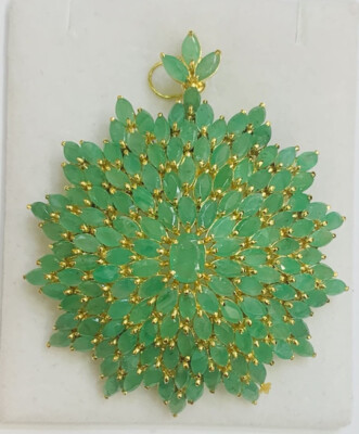12K massiver Gelbgold geformter Stern Anhänger mit natürlichem Smaragd Marquis Schliff 14,10