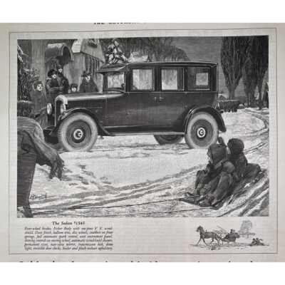 GENERAL MOTORS - OAKLAND Sedan - Original 1925 Full-Page Print Ad - Winter Scene