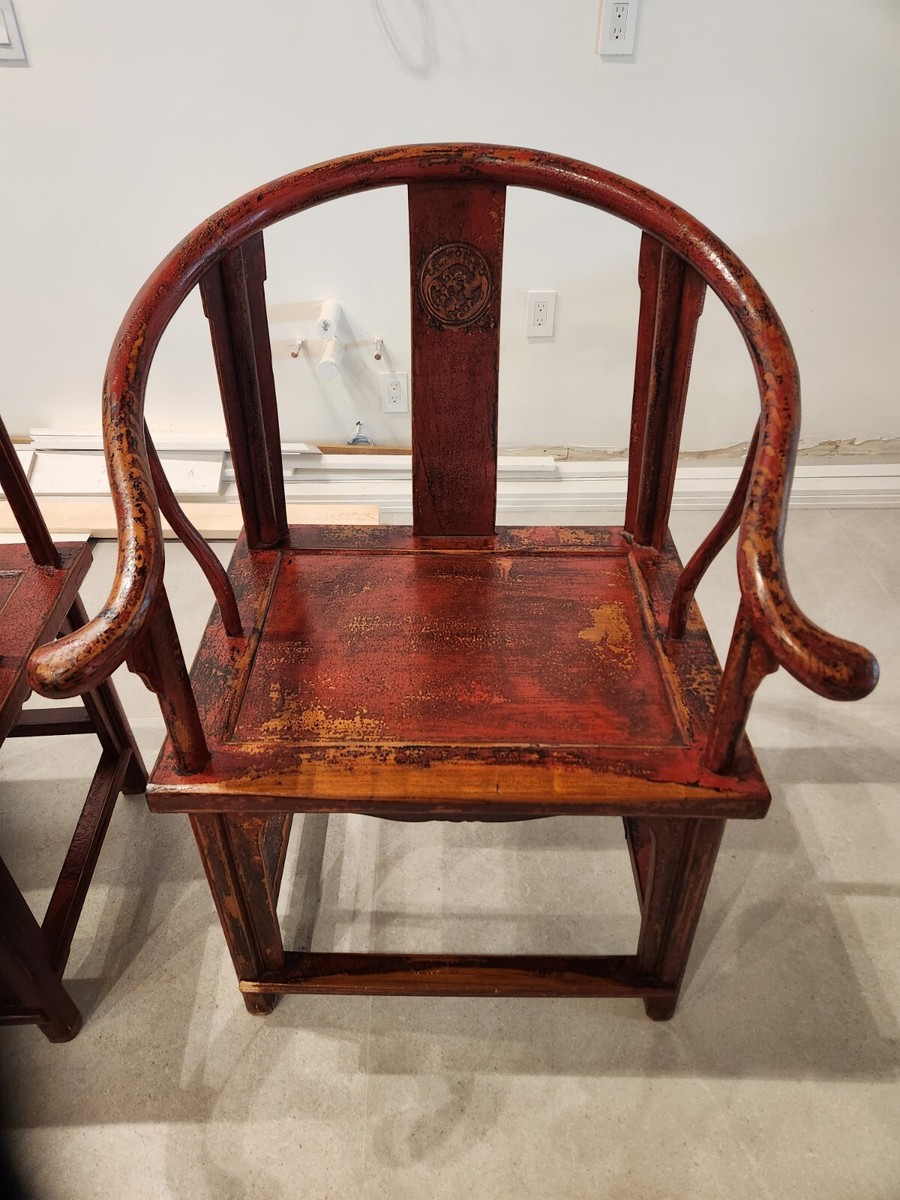 Vintage Chinese Ming Style Horseshoe Chairs w Red Paint | eBay