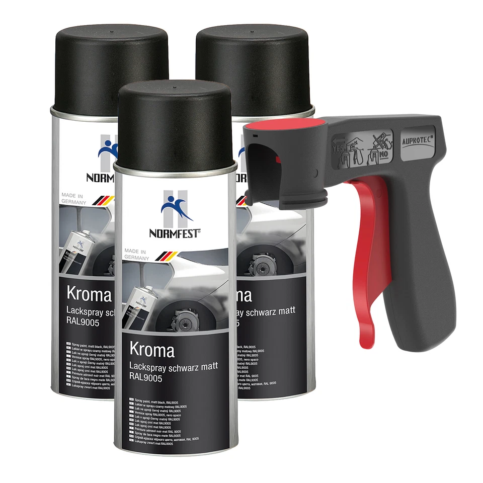 Lackspray Autolack Schwarz Matt Kroma Sprühlack 3x 400ml + PG