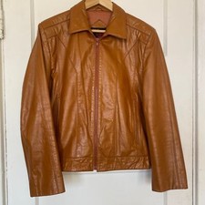 Vintage Warm Caramel Leather Jacket Zip Closure Pockets
